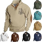 hayudier Henley Sweatshirt for Men Fleece Pullover Sweaters Button Vintage American Flag Graphic Sweater Casual Loose Tops