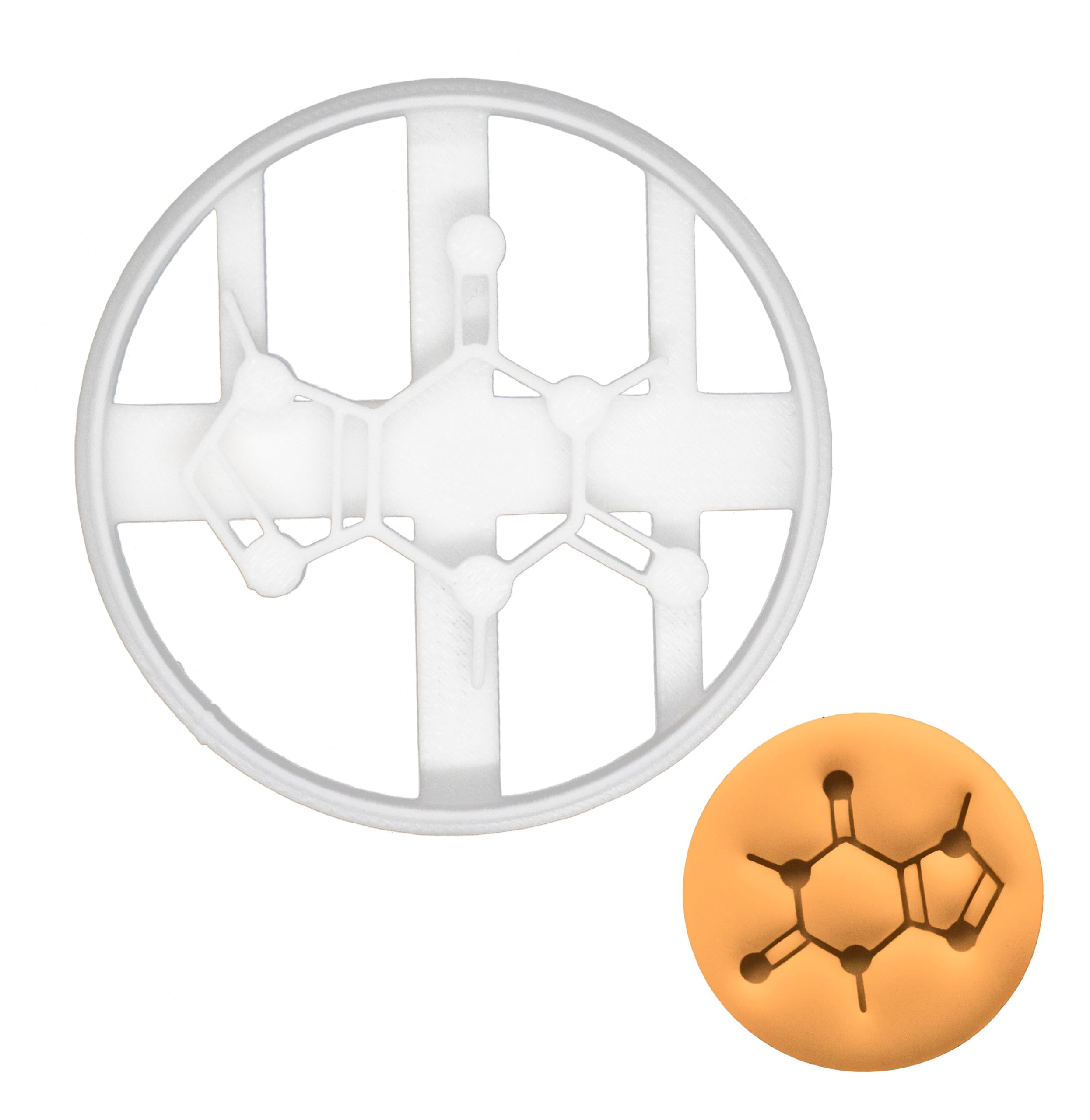 BAKERLOGY Caffeine Molecule Cookie Cutter - Detailed Biscuit Cutter Design for Baking and Crafts, Ideal on Fondant, Dough, Clay
