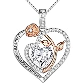 Awinesn Rose Heart Necklaces for Women Birthstone Pendent Necklace Gifts for Women Jewelry Anniversary Birthday Christmas Gifts for Her Mom Wife Girlfriend