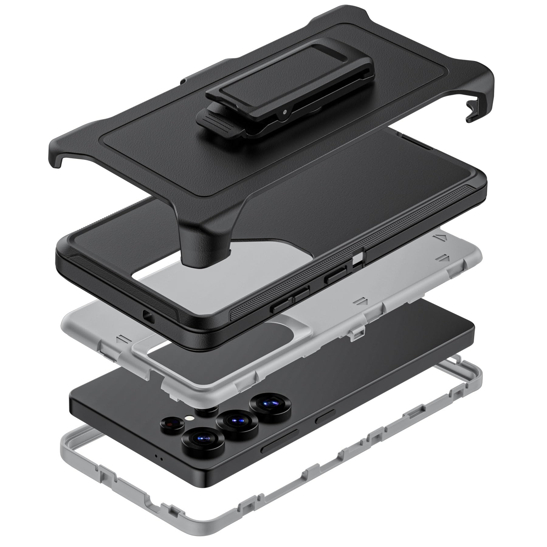 TMIDVFV Compatible with Samsung Galaxy S25 Ultra Case, with Belt Clip Holster Heavy Duty Rugged Shockproof Full Body Protection Kickstand Cover for Samsung Galaxy S25 Ultra Phone (Black+Grey)