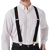 LazarsSpace Heavy-Duty X-Back Suspenders for Men with Four Premium Clips 1 3/8" Elastic Adjustable Straps