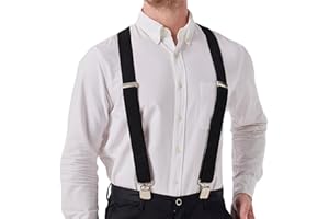 LazarsSpace Heavy-Duty X-Back Suspenders for Men with Four Premium Clips 1 3/8" Elastic Adjustable Straps