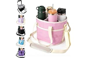 4 Compartment Insulated Drink Carrier Holder Bag, Multiple Tumbler Caddy Family Size Drink Bag, Water Bottle Holder with Adju