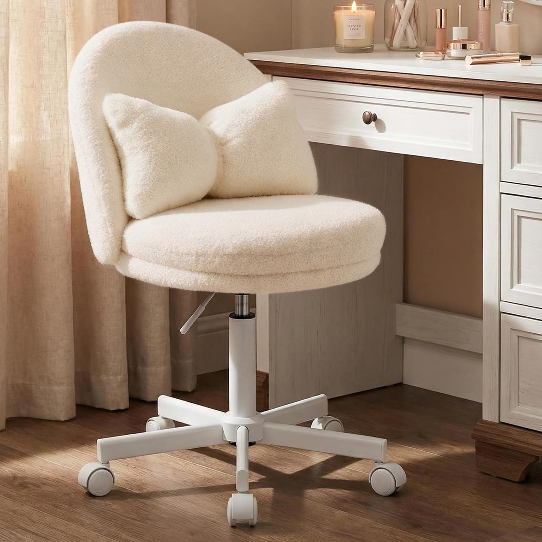 Photo 1 of **********DAMAGED*******
COMHOMA Vanity Chair with Teddy Velvet, Small Tall Armless Chair with Back, Cute Candy Chair for Girls Gift Living Room/Makeup Room/Bedroom/Kitchen (Height Use: Adjustable from Desk to Bar Height)