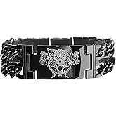bahamut Mens Viking Odin Gungnir Stainless Steel Cool Cuban Chain Link Bracelet for Men,Norse Cuff Wristband Jewelry