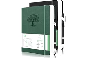 2 Pack Notebook for Work, Leather Journal for Women Men, A5 College Ruled Journal Notebook, Hardcover Notebooks with Pens,100