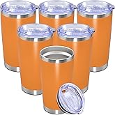 Eyasure 20 oz Tumbler with lid Double Wall Vacuum Insulated Tumblers Stainless Steel Coffee Mug Travel Coffee Tumbler Powder Coated Tumbler Cup Keep Hot&Cold - (Orange 6 Pack)