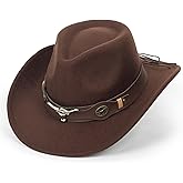 Felt Fedora Western Cowboy Hat for Women Men Rolled Wide Brim Retro Rodeo Cowgirl Hat with Buckle Belt