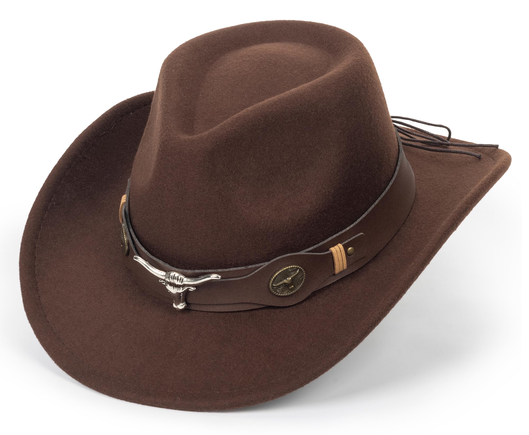 Photo 1 of ****STOCK PHOTO REFERENCE  ONLY******Felt Fedora Western Cowboy Hat for Women Men with Longhorn-Bull-Buckle-Belt Rolled-Up Wide Brim Brown Jazz Retro Rodeo-Cowgirl-Hats