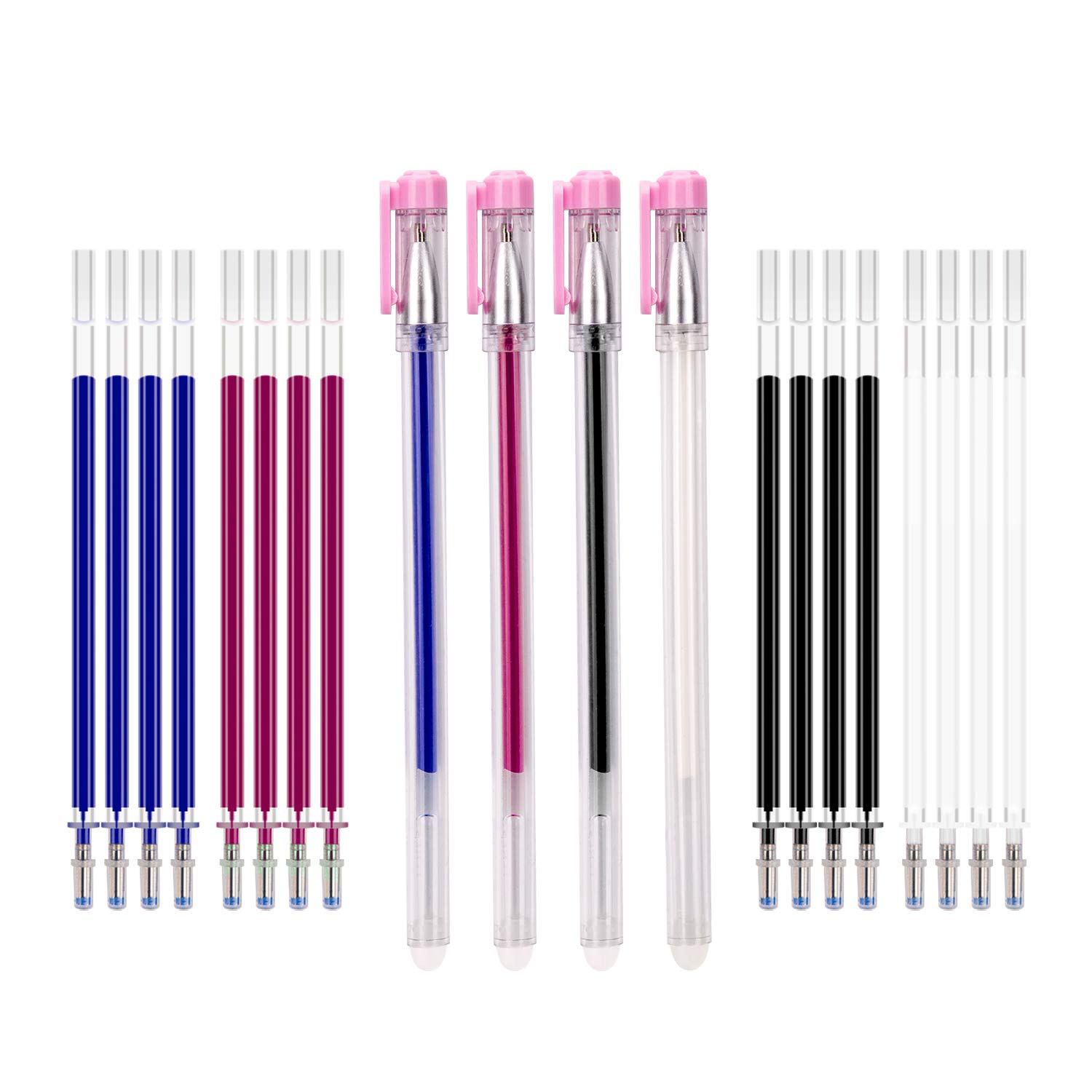 KINBOM 4 Colors Heat Erasable Fabric Pens Heat Pens with 20 Pieces Replaceable Pen Refills and 4 Pen Set