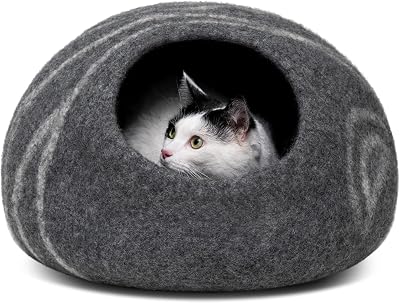 MEOWFIA Cat Cave Premium Felt Bed Dark Grey Medium Merino Wool
