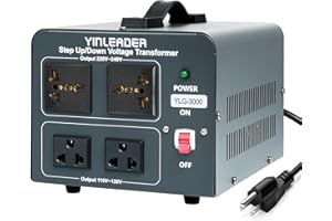 Yinleader Voltage Converter Transformer 3000w Step Up/Down Power Converter 110-120V to 220-240V/220-240V to 110-120V, with 2 US & 2 Universal Outlets, Circuit Breaker Protection (Grey)