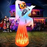 10 FT Halloween Inflatables Ghost with Pumpkin Decoration, Built in Flame Rotation LEDs Huge Halloween Inflatable Large Spooky Blow Ups Halloween, Party, Indoor, Outdoor, Garden, Yard Lawn