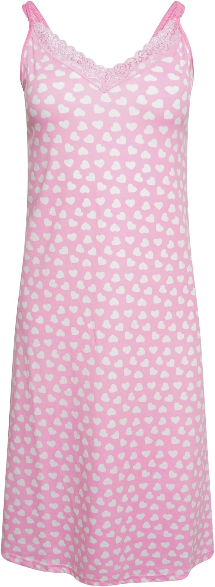 Ladies Strappy Nightdress Sleepwear Chemise with Lace Trim Pink (S,M,L,XL)