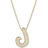 KELMALL Women's Gold Bubble Initial Pendant Necklace, Chunky Large Balloon Diamond Letter Necklace Personalised Jewelry