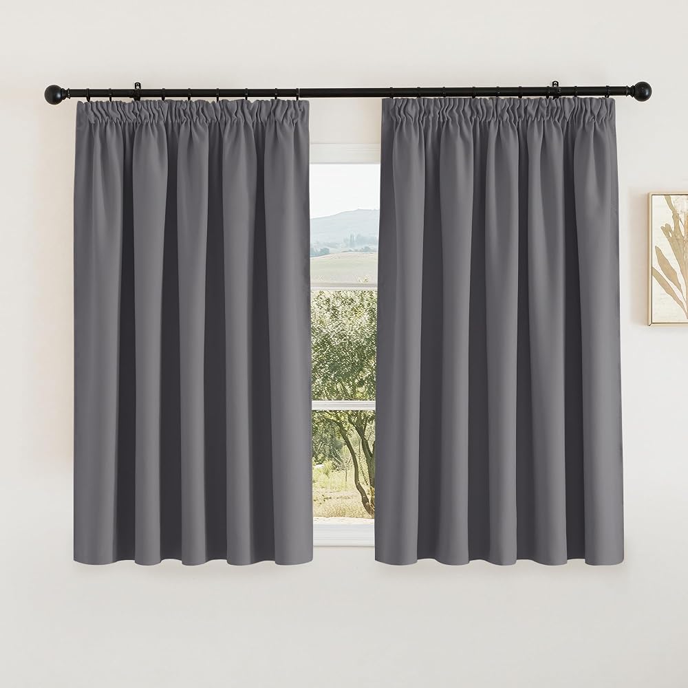 PONY DANCE Gray Blackout Curtains 66x54 Pencil Pleat 2 Panels