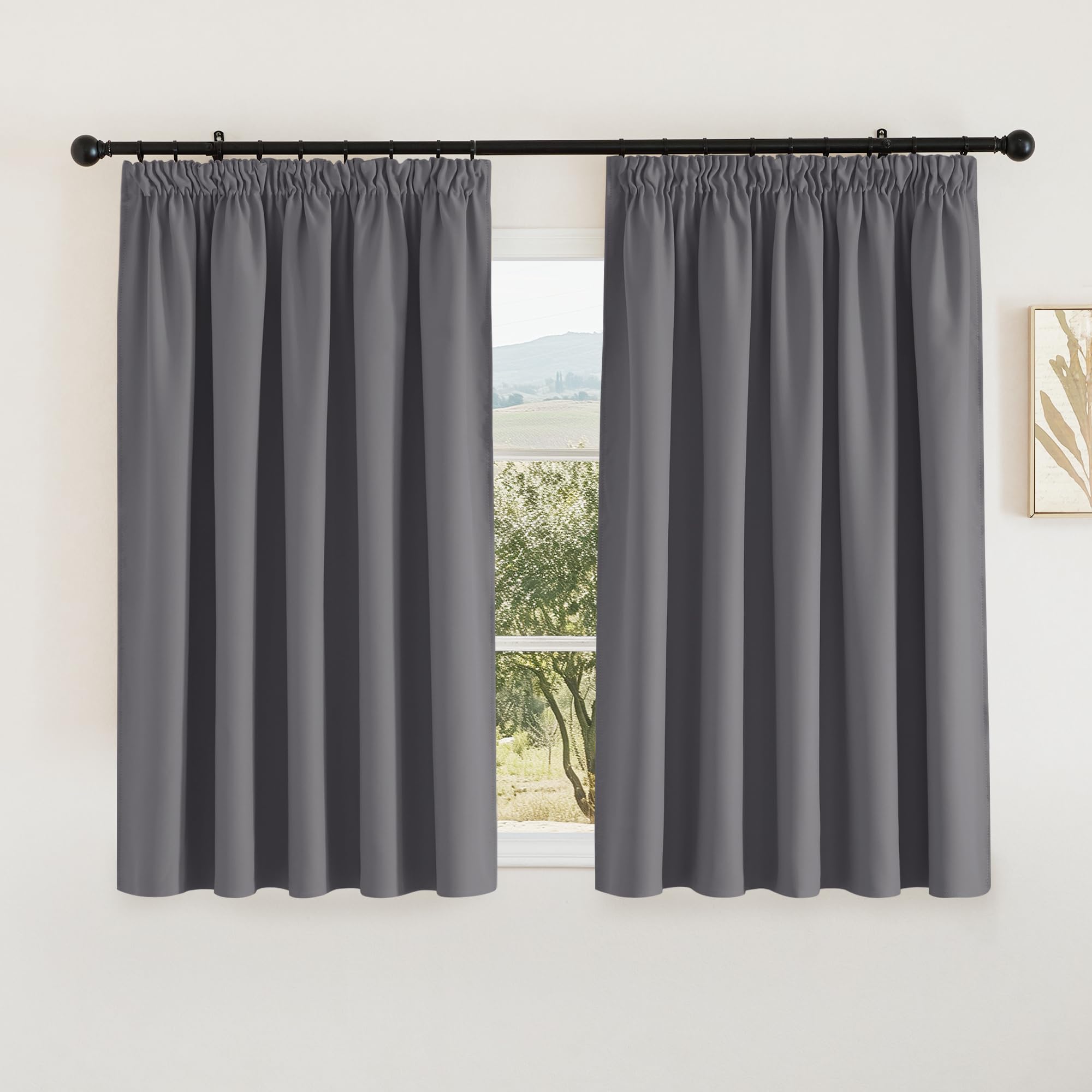 PONY DANCE Gray Blackout Curtains 66x54 for Bedroom Pencil Pleat Thermal Curtains with Hooks for Track Rail, W66 X L54, 2 Panels, Grey — image 1