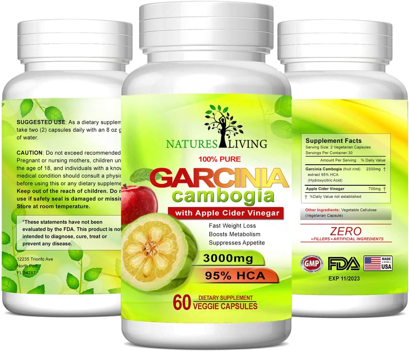 2300mg Garcinia Cambogia Extract & 700mg Apple Cider Vinegar in 2 Pills (60 Veggie Capsules) 100% Natural, Detox, Digestion & Circulation Support. Best Weight Loss Supplement & Carb Blocker