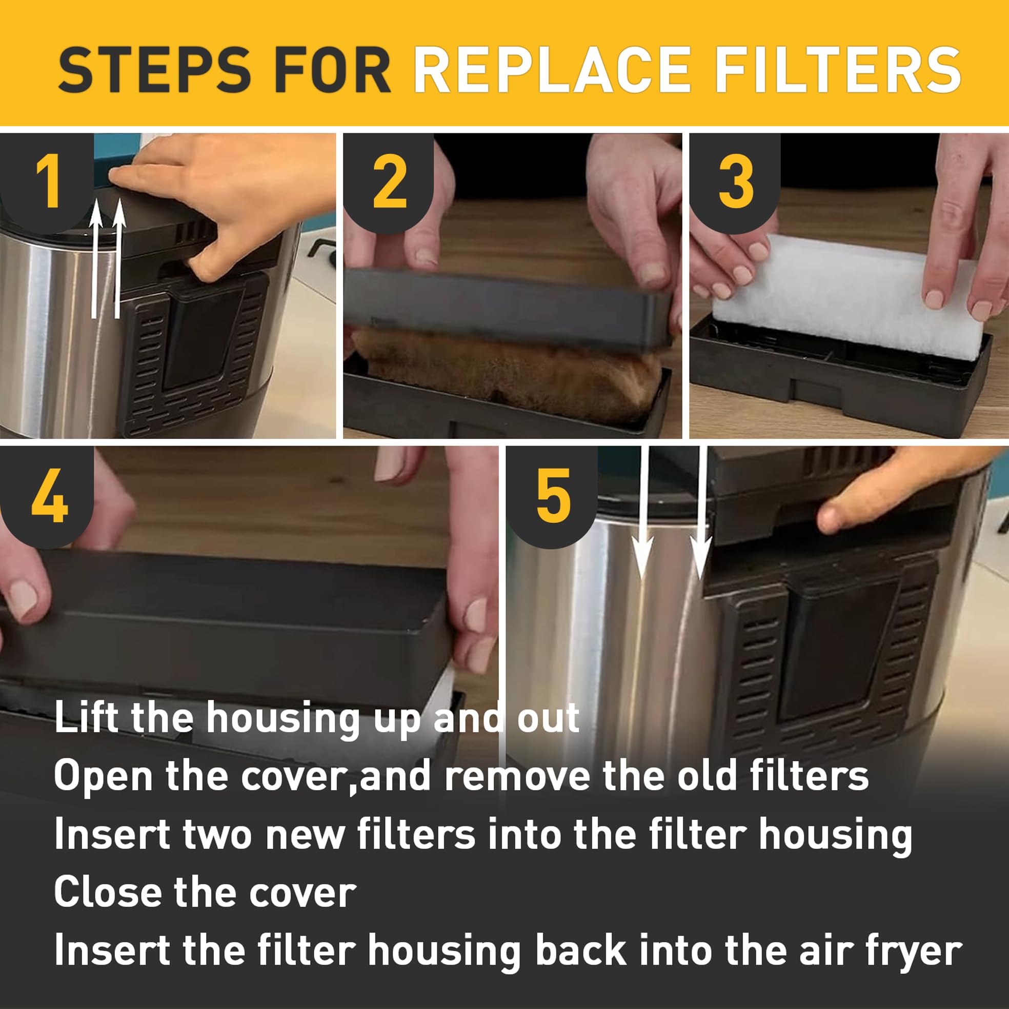 12 Pcs Charcoal and Oil Vapor Air Fryer Replacement Filters for 6QT Instant Vortex Plus Air Fryer with ClearCook and OdorErase, Air Fryer Accessories Replacement Odor Erase Air Filters