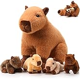 Hollowfly 5 Pcs Capybara Stuffed Animals Capybara Plush Gift for Stuffed Mommy Kids with 4 Cute Babies Inside Soft Plushies for Birthday Party Gifts Operation Christmas(Dark Color,Sitting Style)