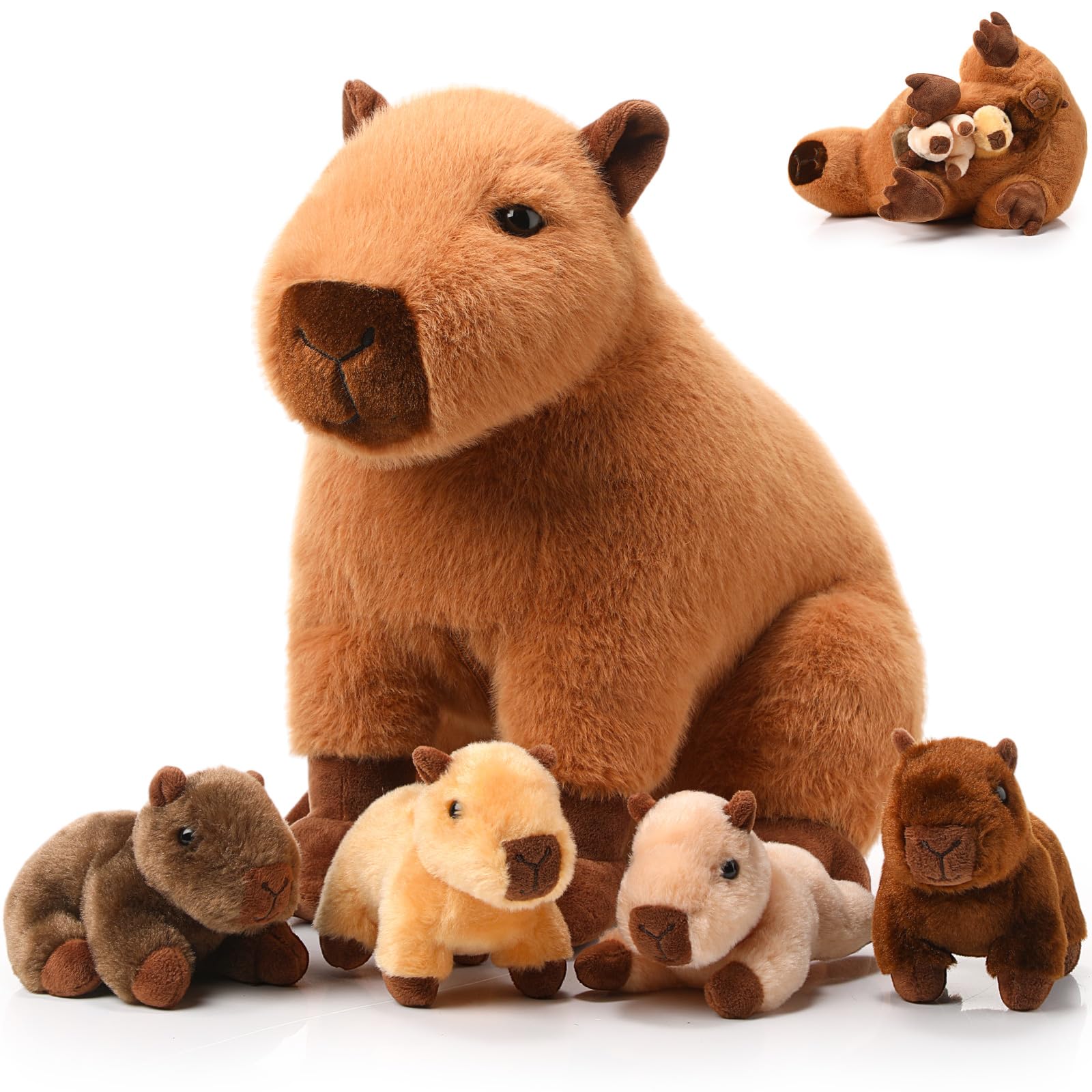 Photo 1 of *ONLY 1* Hollowfly 1 Pcs Capybara Stuffed Animals Capybara Plush Set Gift for Kids Mommy with 4 Cute Babies Inside Soft Stuffed Plushies for Boys Girls Birthday Party Favors(Dark Color)