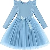 Arshiner Toddler Tutu Dress Little Girls Long Sleeve Casual Tulle Kids Fall Winter Outfits with Ribbon
