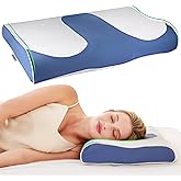 Cervical Neck Pillow, Ultra-Thin Cooling Pillows for Neck Shoulder Pain Relief, Ergonomic Memory Foam with Breathable Covers, Soft Contour Bed Pillow for Side Back Stomach Sleeper