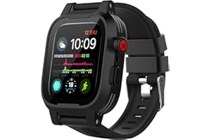ShellBox Case Apple Watch 44mm Screen Protector Waterproof Case[IP68],Impact Resistant/Rugged 1Row Perforated Soft Band for iWatch Series 6/5/4/SE 44mm (Black)…