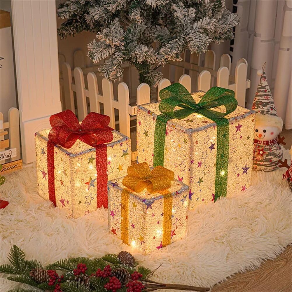Christmas Gift Box Lights Set of 3 Christmas Ornaments Christmas Illuminations with Remote Control Christmas Tree Ornaments Christmas Ornaments Christmas Ornaments Christmas Gifts Atmosphere Indoor
