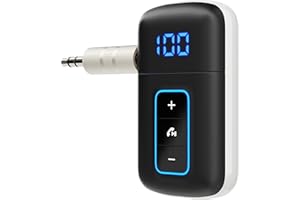 DAMAIKE Bluetooth 5.3 Receiver for Car, [LED Screen] [Noise Cancelling] 3.5mm AUX Bluetooth Adapter, Wireless Audio Receiver for Wired Headphones/Home Stereo/Speaker, Music Playing, Hands-Free Call