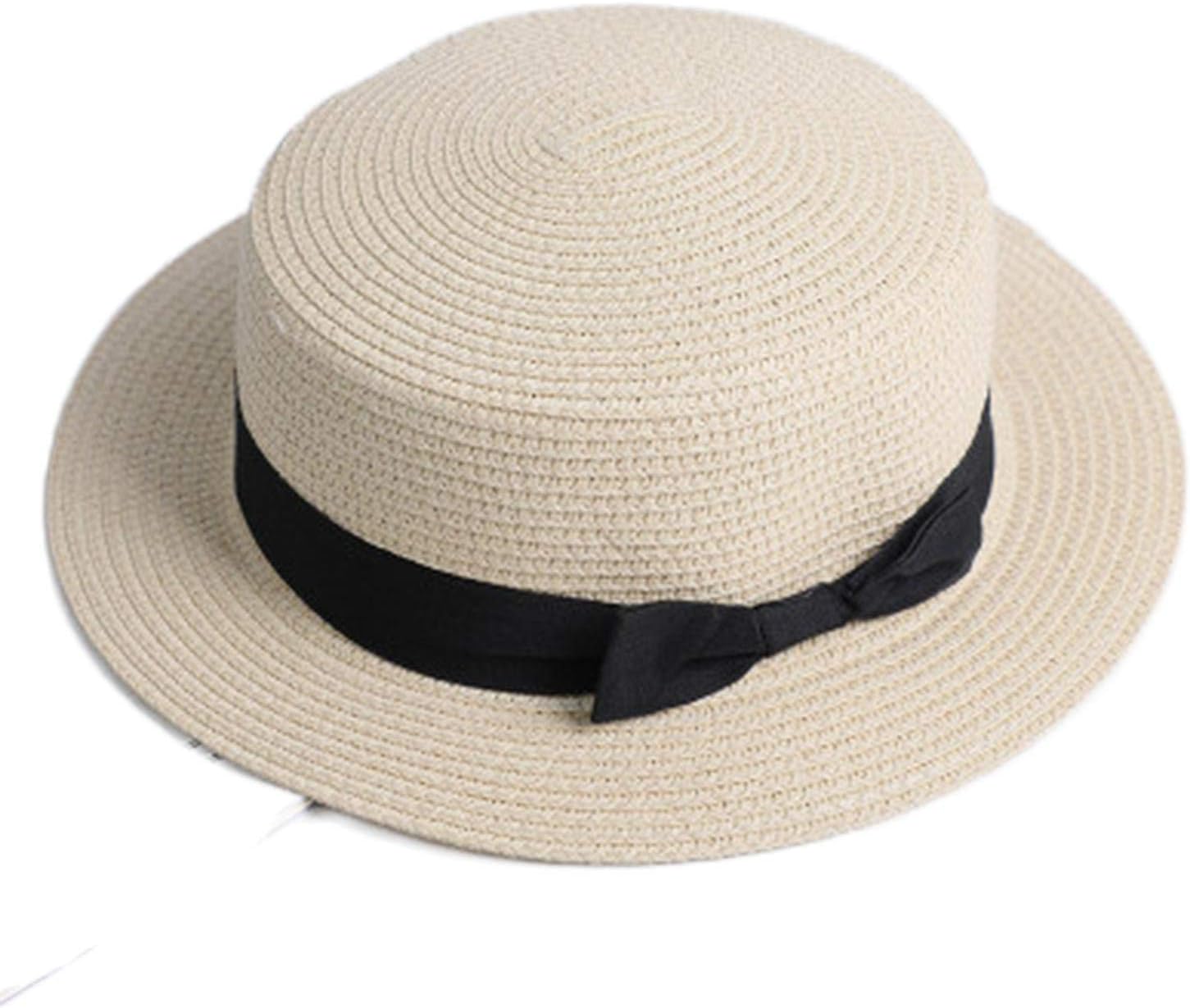 Lawliet Damen Strohhut Sommer - Rundkrempiger Sonnenhut Aus Naturstroh