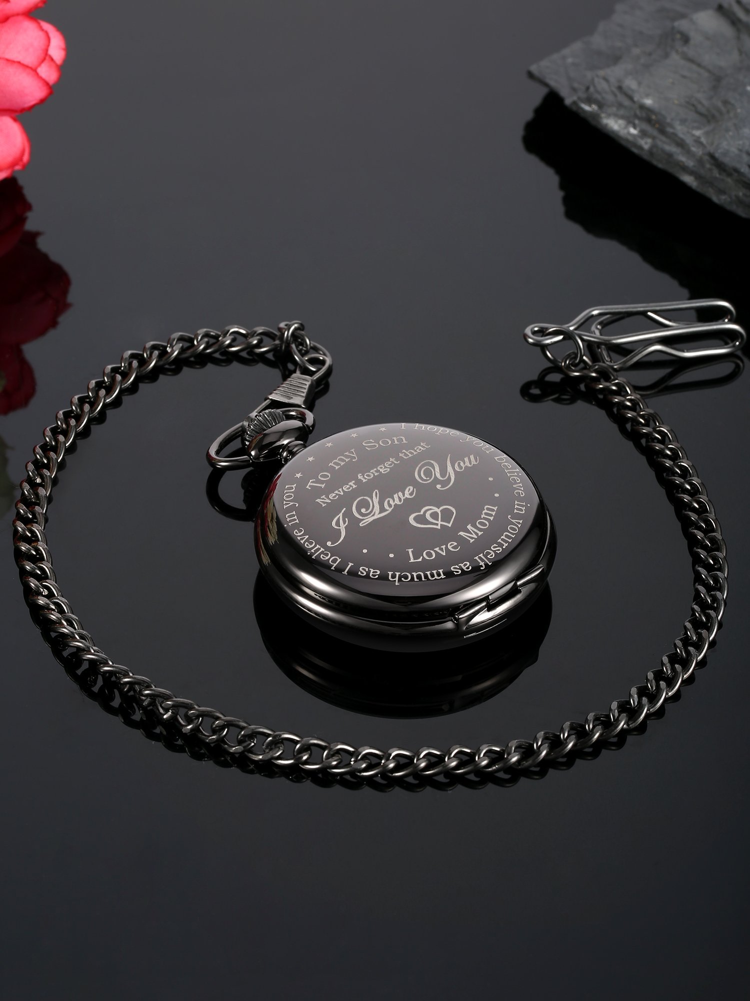 Hicarer Pocket Watch Gift for Son-Never Forget That, I Love You, Love Mom-from Mother to Son Pocket Watch with Chain