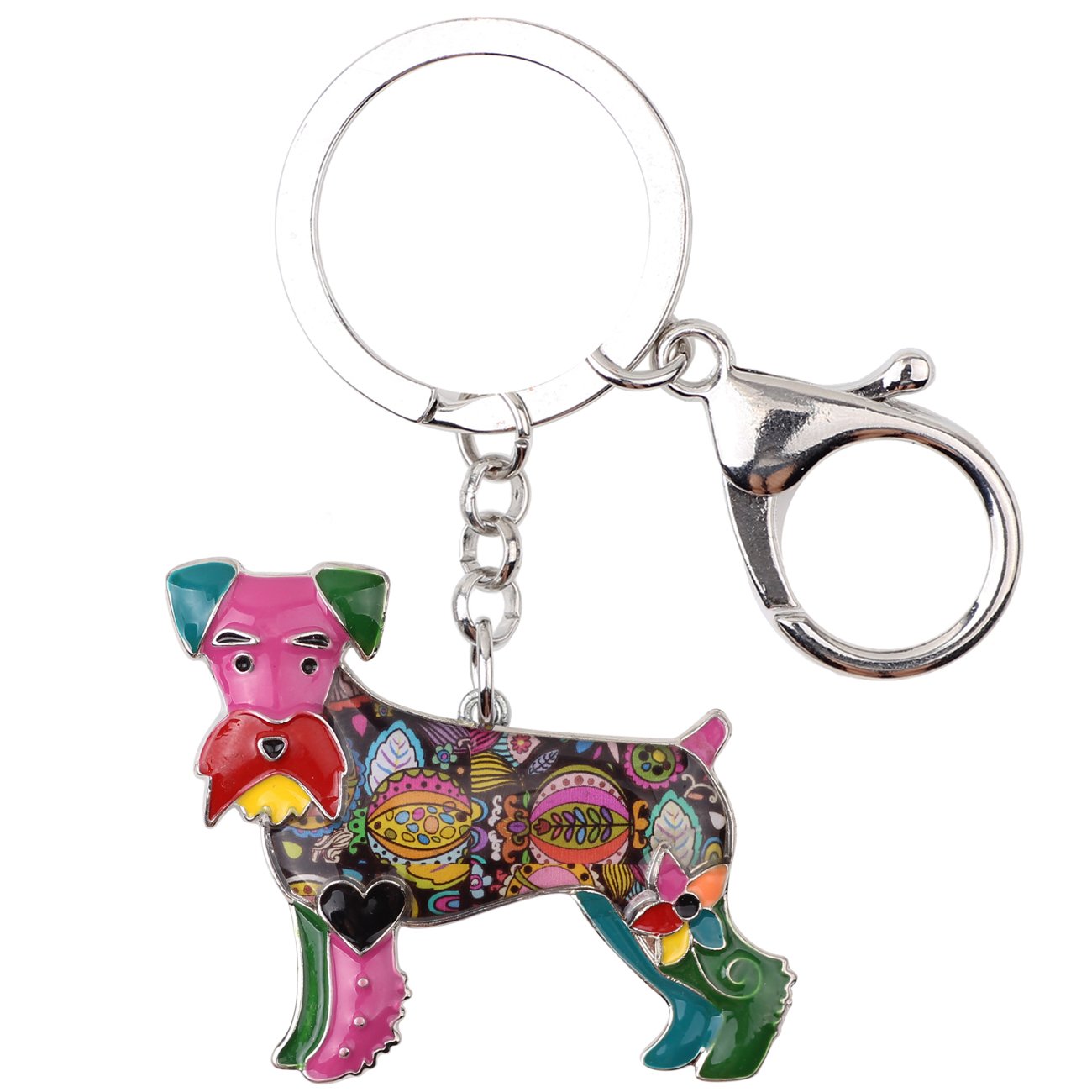 BONSNY Enamel Alloy Heart Lover Schnauzer Dog Key Chains For Women Car Charms Gift (Multicolored)