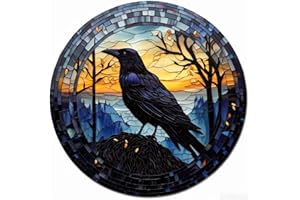 GENERIC DIY Stamped Cross Stitch Kits Stained Glass Black Crow Moon for Beginners Easy 11CT Needlepoint Embroidery Counted Cross Stitch Kits Art Craft Wall Decoration and Gift 35x35cm