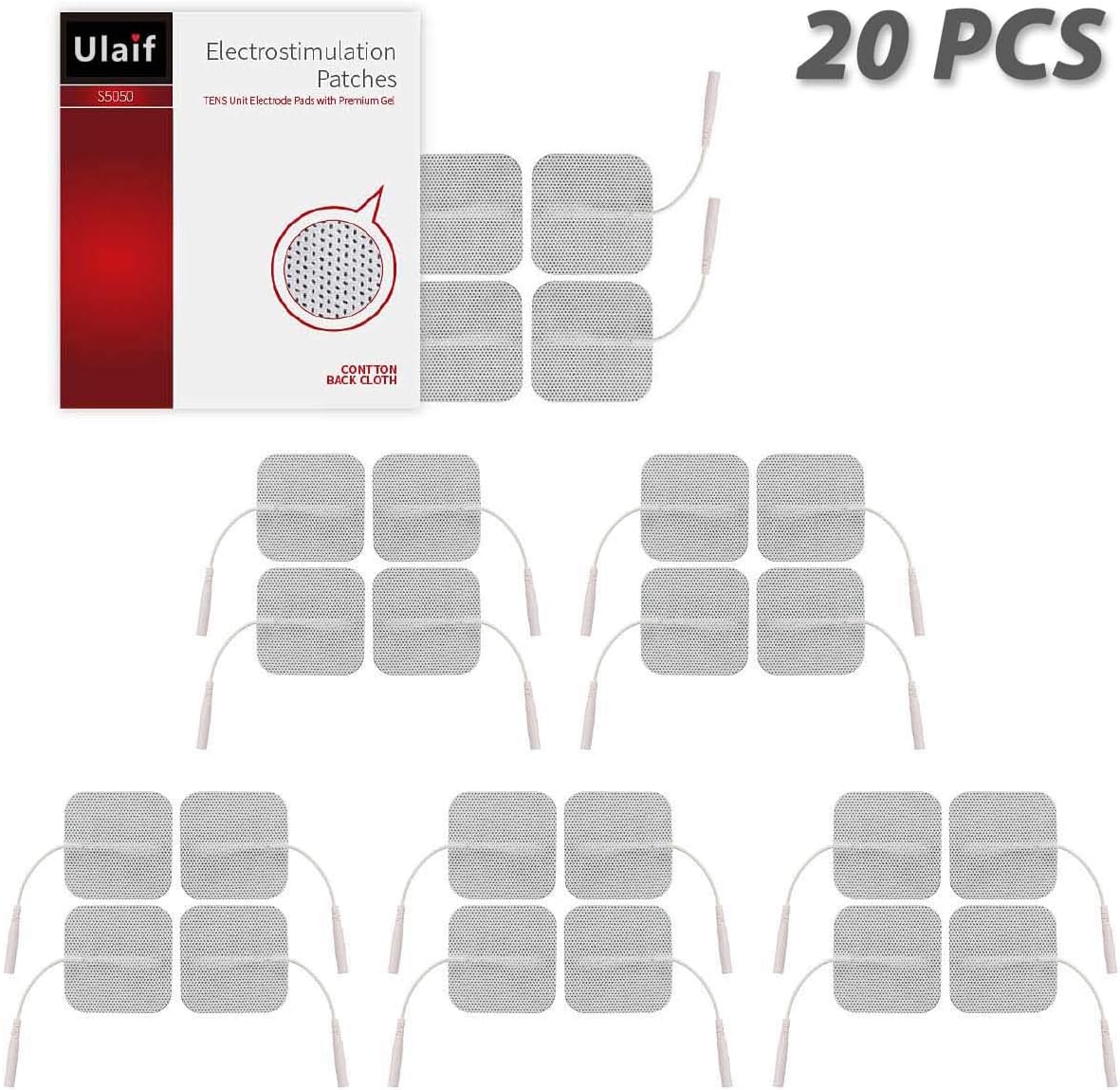 TENS Unit Reusable Japanese Gel Electrodes Pads, 1.5''x1.5'' 20 Pcs Premium Quality Replacement Pads for Wired TENS/EMS Units Pads Massage Electrotherapy