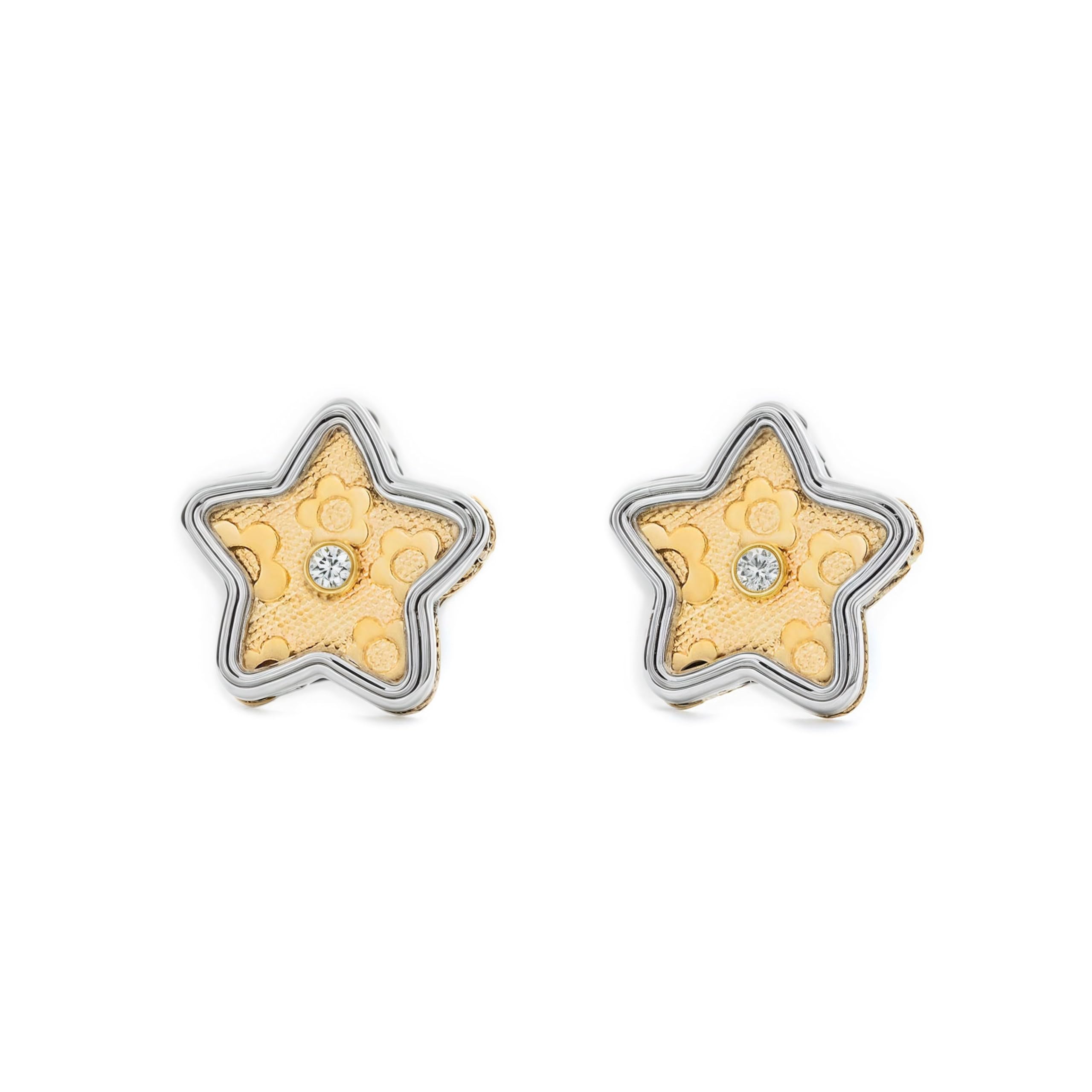 9ct 2 Colour Gold stars textured background Children's Earrings
