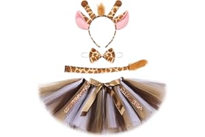 AWIBMK Toddler Kids Baby Girl Animals Theme Costume Tulle Skirt with Ears Headband Bow Tie and Tail for Halloween Cosplay