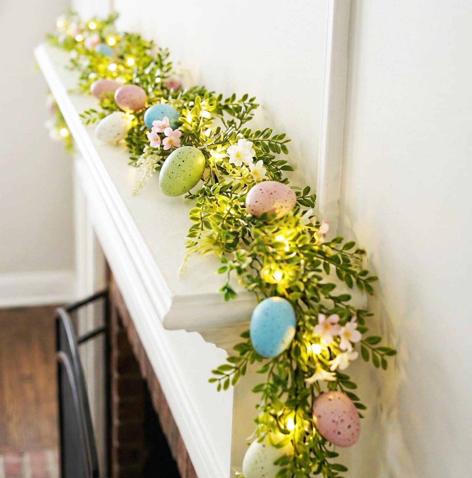 Photo 1 of 6Ft Easter Decorations for Home Easter Garland for Mantle with Lights, Easter Egg Garland for Spring Fireplace Greenery Decor Indoor