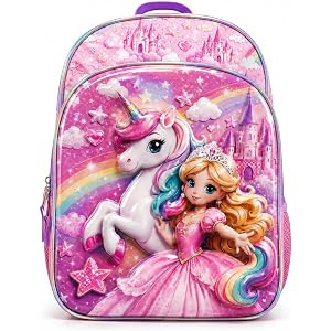 DOYULIK 17" Unicorn Backpack for Girls, 3D Holographic Princess Backpack | Large Capacity Girls Backpack Cute Pink Bookbag fo