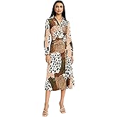 Donna Morgan Womens Women's Long Sleeve V-Neck Midi Wrap Dress - Abstract Print A-line - Special Occasion Cocktail Dress
