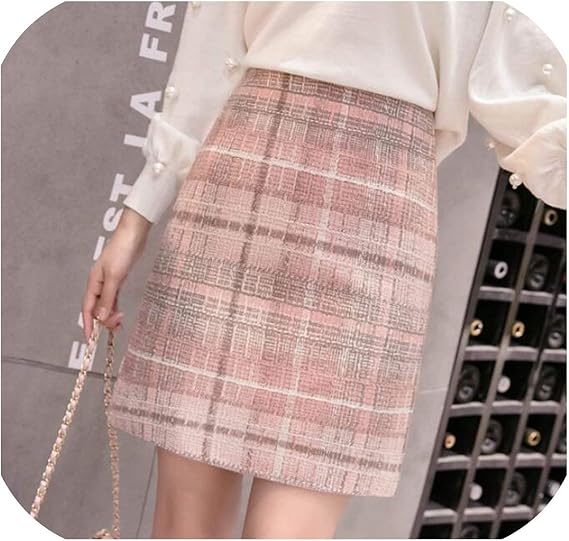 Amazon Co Jp ツイードウールミニスカート女性 韓国ファッショングレーピンクと黒のハイウエストウールスカート女性faldas ピンク M ファッション