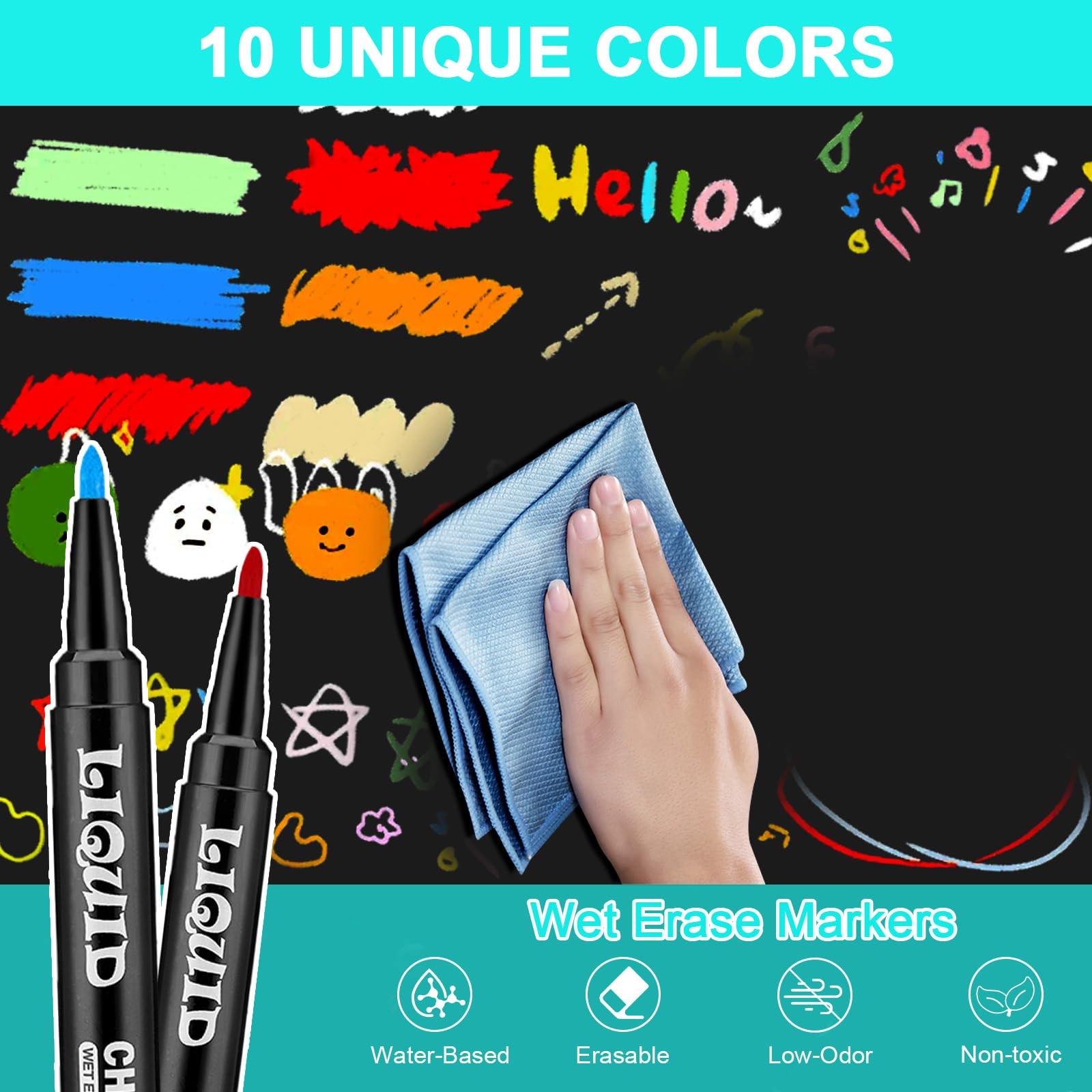 Chalk Markers Fine Tip - 10 Pack Chalkboad Marker - Liquid Chalk Pen Erasable - Chalk Marker for Blackboard Chalk Board First Day of School Board - Window Markers Auto Car Paint Pen