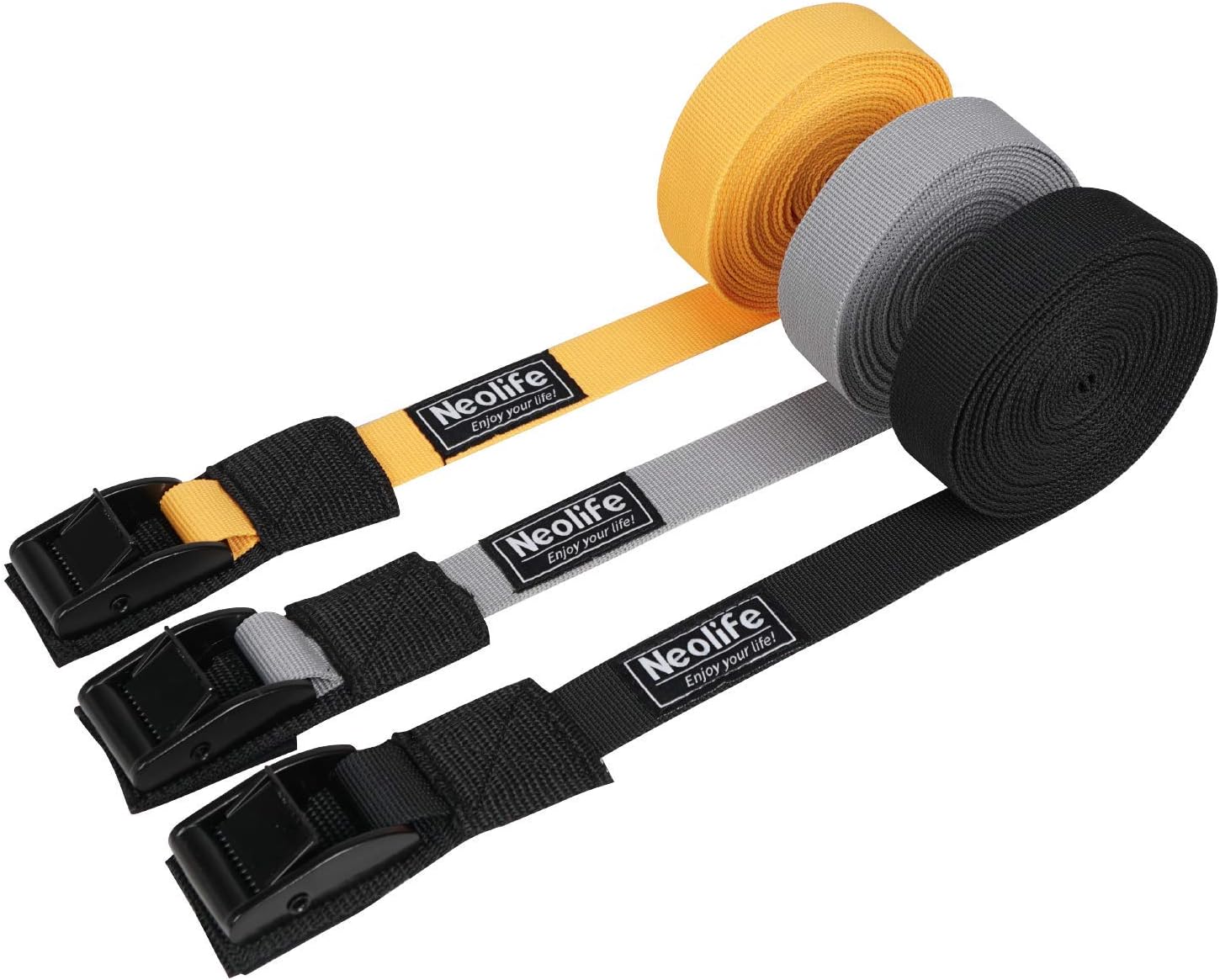 Black/Yellow/Gray 15 Feet Pair Neolife Rack Strap Tie Down Straps for