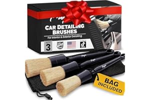 PROPER DETAILING CO. Premium Car Detailing Brush Set - Professional 3 Pack Kit Detail Brushes with Soft Boars Hair Bristles for Auto Interior & Exterior - for Cleaning Leather Seats, Air Vents, Wheels & Emblems