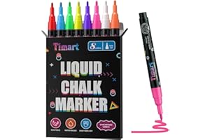 Timart Extra Fine Tip Chalk Markers (8 Pack 1mm Point), Liquid Chalk Pens - Dry Erase Marker Pens for Blackboard, Chalkboards, Windows, Glass, Bistro, Cars, Signs, Chalkboard Labels Included
