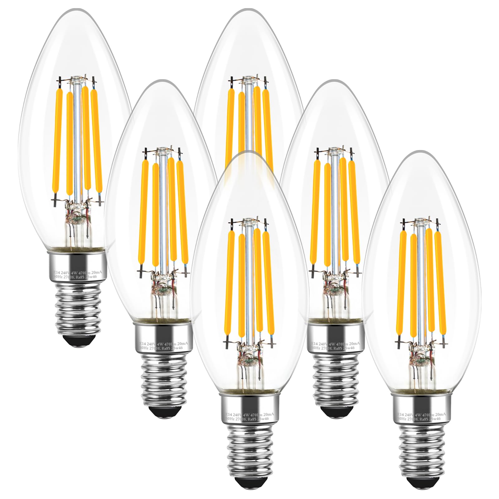 Nottac E14 LED Candle Light Bulbs, Non-Dimmable Small Screw Light Bulb, 4W (40W Equivalent) SES Lightbulb 2700K 470 Lumens, Edison Bulb Warm White for Lamp Light Bulb Replacement, 6 Pack