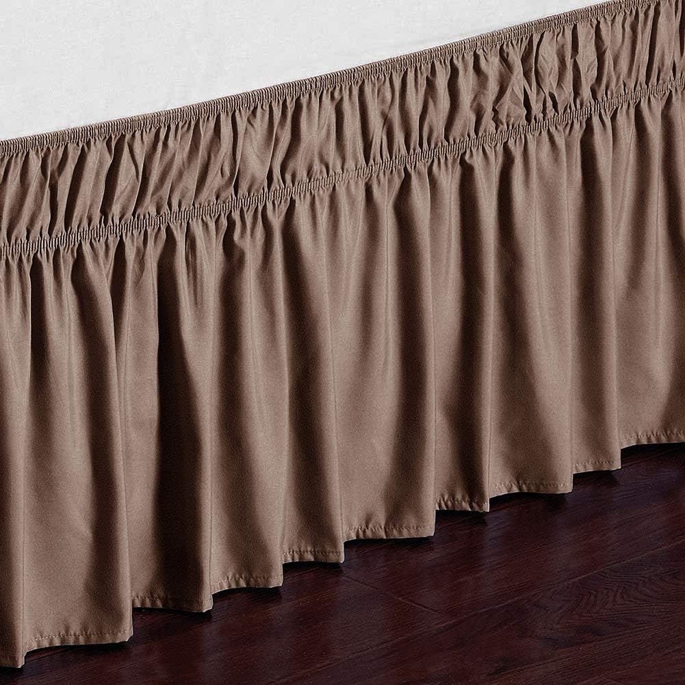 Obytex Wrap Around Bed Skirts, Cotton Bedskirt Elastic Dust Ruffle Silky Soft & Wrinkle Free Classic Stylish Look in Your Bedroom (Brown, Twin/Full-18'' Drop): Kitchen & Dining