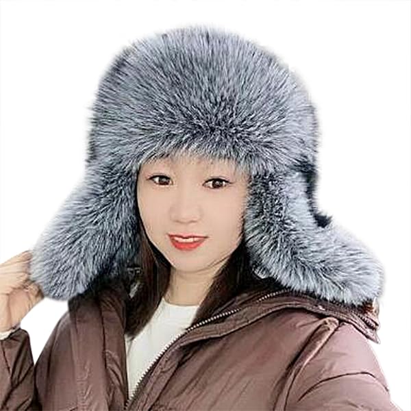 Women's Real Rex Rabbit Fur Winter Hat With Raccoon Fur Flower - Peaked Cap Style - View #8