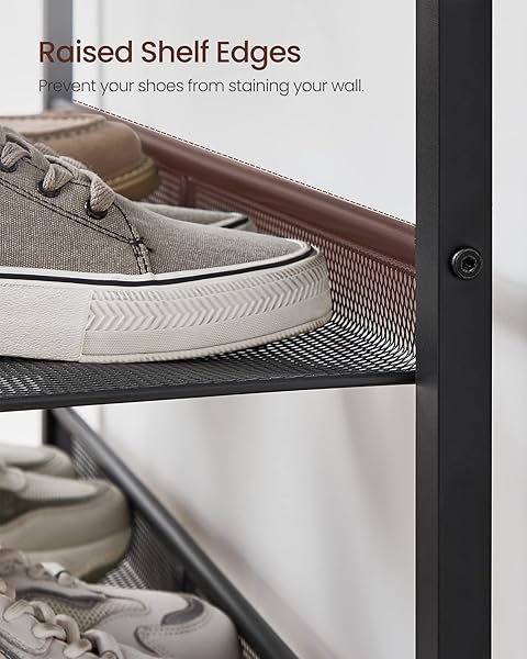 VASAGLE SHOE RACK FOR ENTRYWAY, 5-TIER SHOE RACK ORGANIZER WITH STORAGE SHELVES AND SPACIOUS TOP, FREESTANDING, ADJUSTABLE, INDUSTRIAL, RUSTIC BROWN AND INK BLACK ULBS038B01
