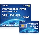 International Sim Card for Travel, 5GB Data Only 15+7 Days Prepaid SIM Card | Coverage Europe USA &amp; 100+ Countries, 5G丨4G LTE SIM Card, Preloaded Data in 51 Countries, Compatible with Unlocked Devices